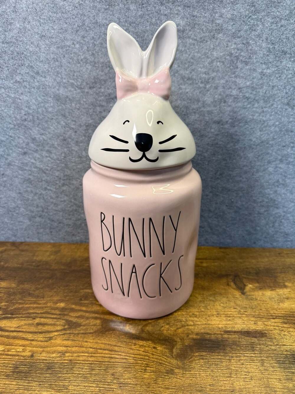 Rae Dunn Artisan Collection BUNNY SNACKS Pink Ceramic Cookie Jar with Bunny Head
